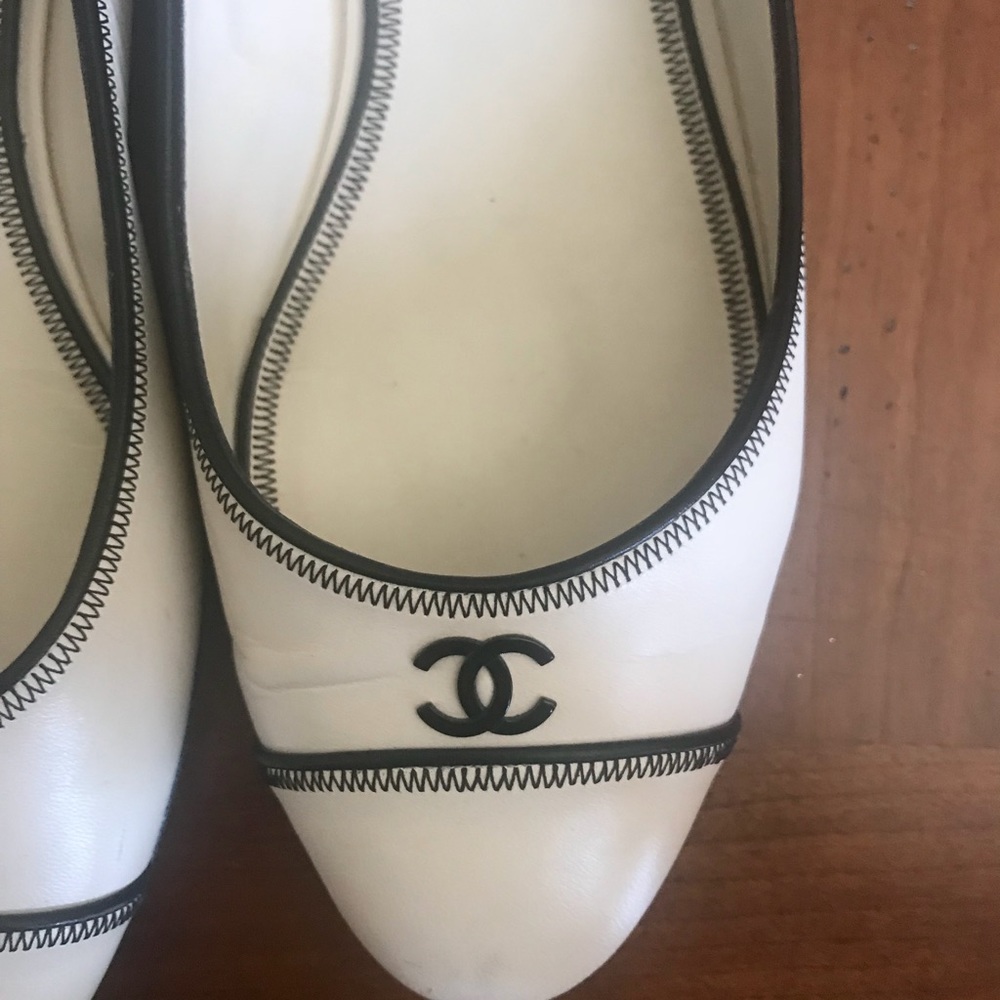 White Chanel flats